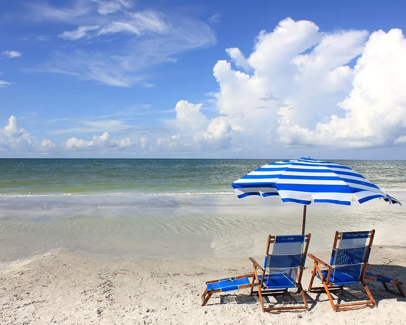 Beach chairs along the Gulf shore