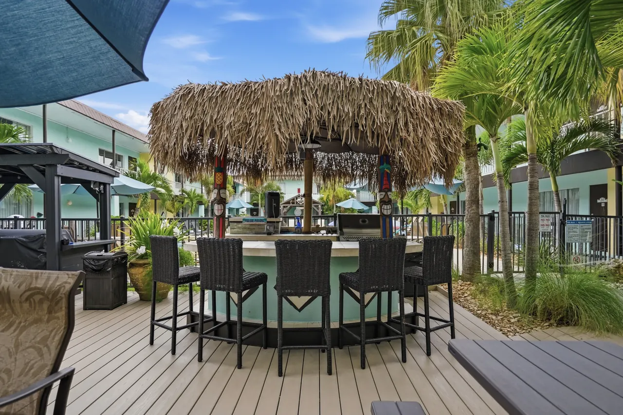 Tiki-style gathering area in the courtyard
